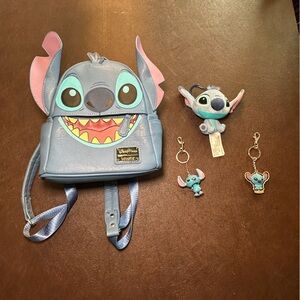 Loungefly Blue Stitch Backpack with Keychains/Bag Charms